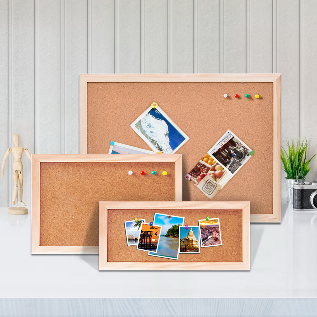 Bulletin Board Cork - Vintage grenenhouten frame kurkbord message board